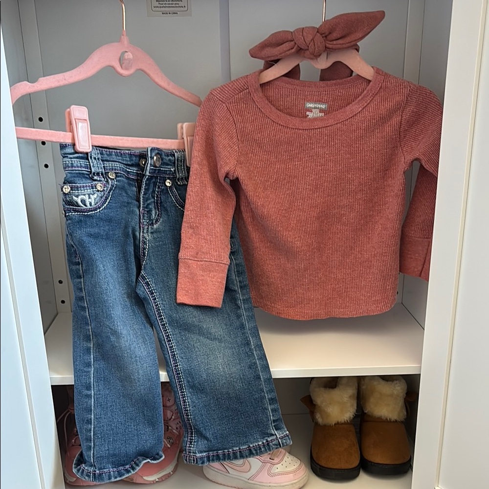 Pink Long Sleeve Top and Blue Jeans Set